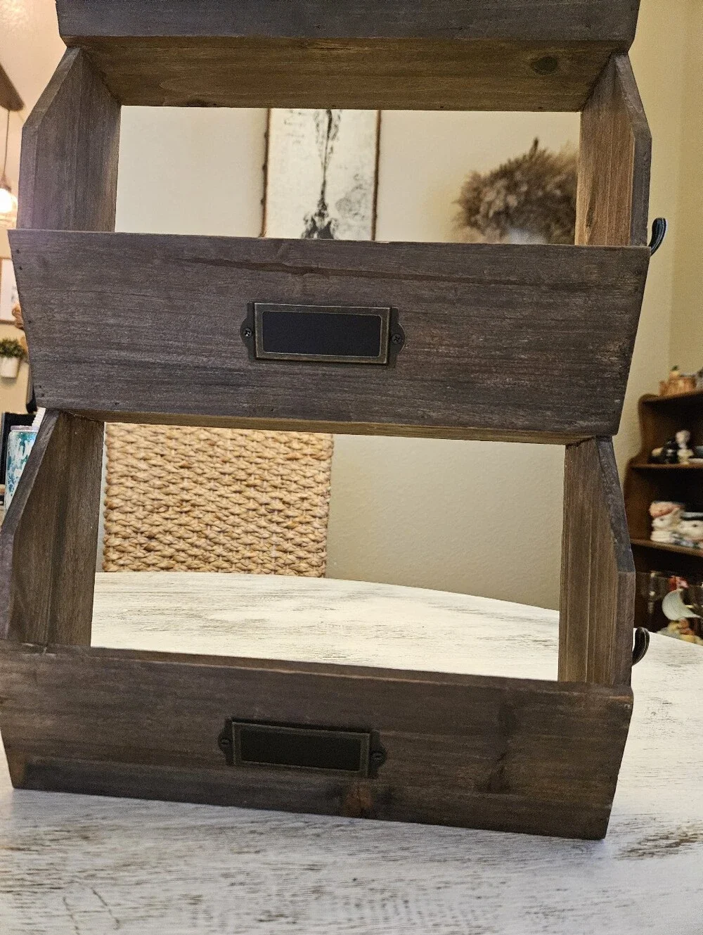 Rustic 3-Tier Wood Shelf Organizer in Dark Brown